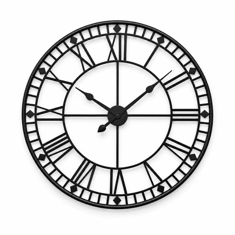 Horloge murale géante à chiffres romains — 80 cm — vue studio