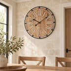 Horloge industrielle bois et métal — salle à manger