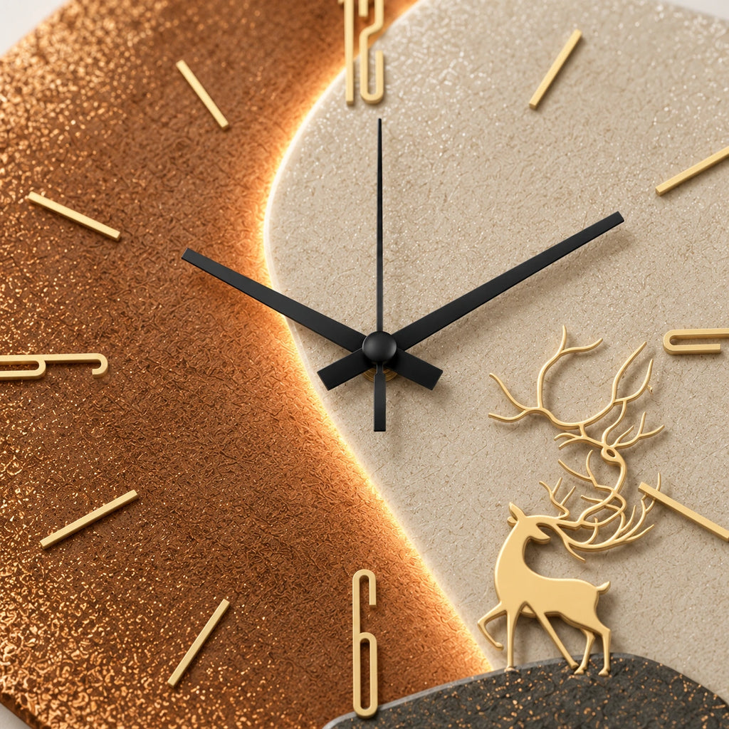 Horloge murale moderne LED à motif cerf — vue rapprochée
