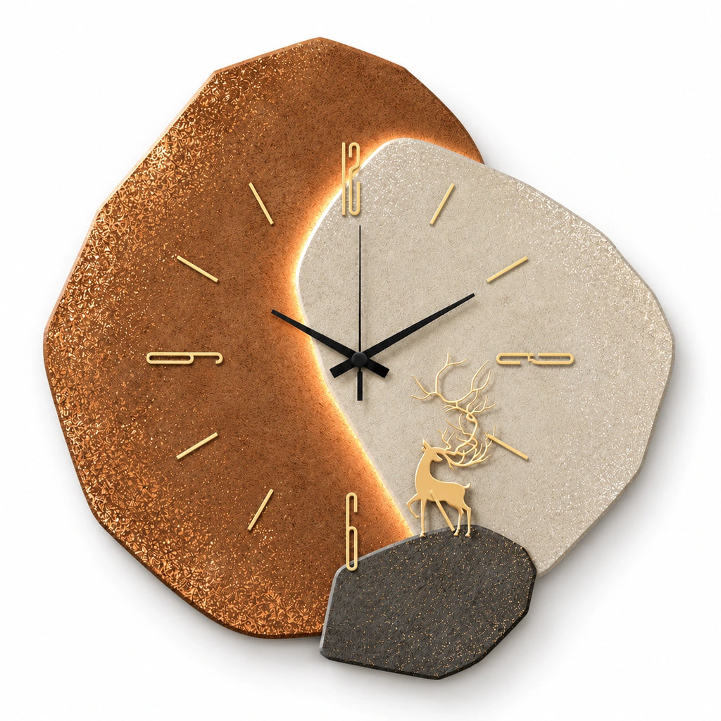 Horloge LED orange à motif cerf — vue studio