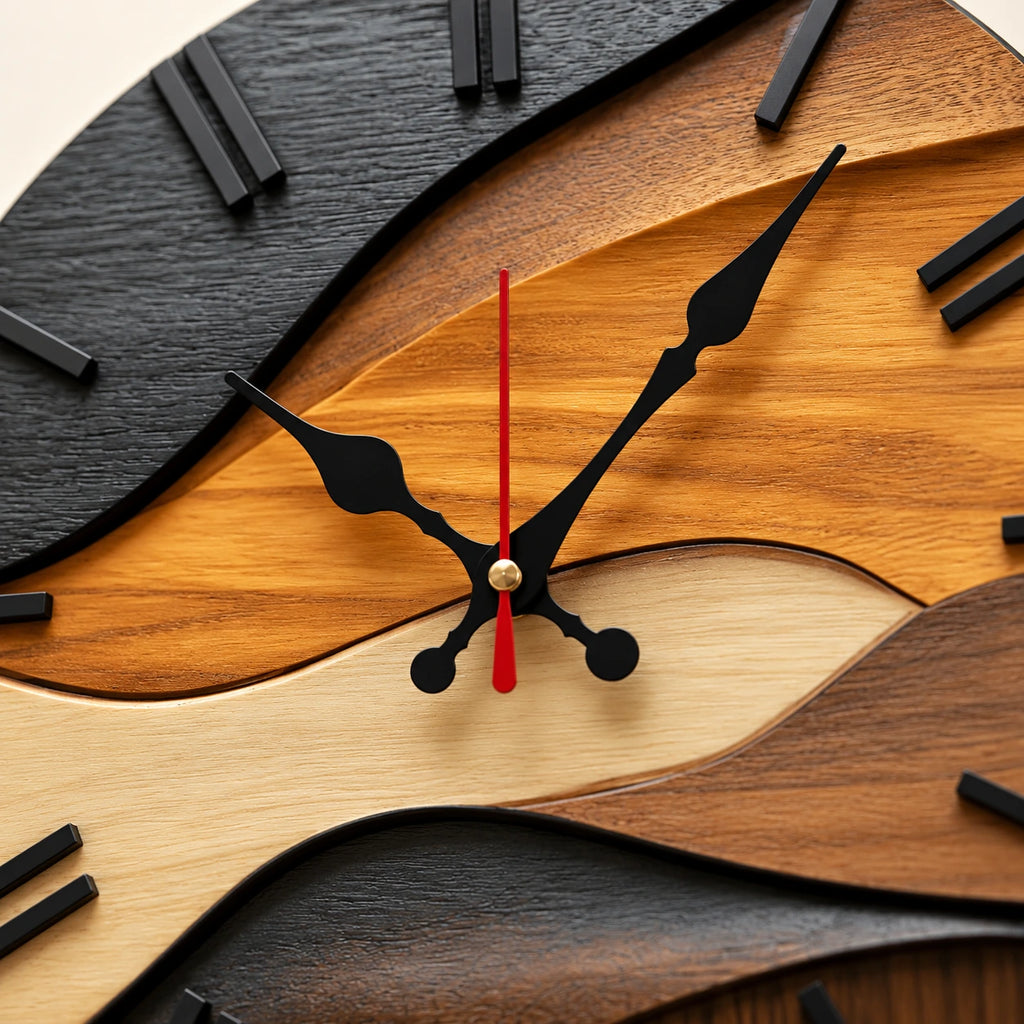 Horloge murale effet bois en strates — 25 cm — vue rapprochée
