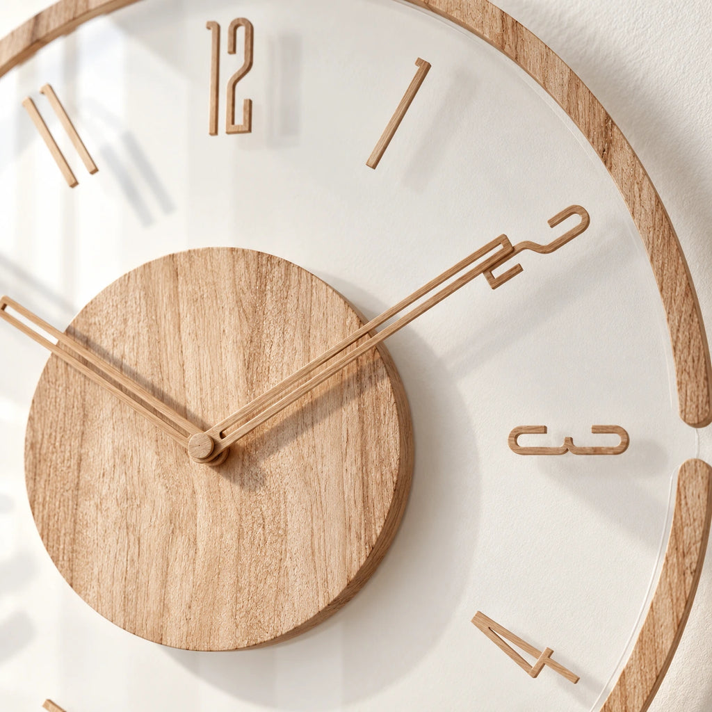 Horloge murale en bois minimaliste — vue rapprochée