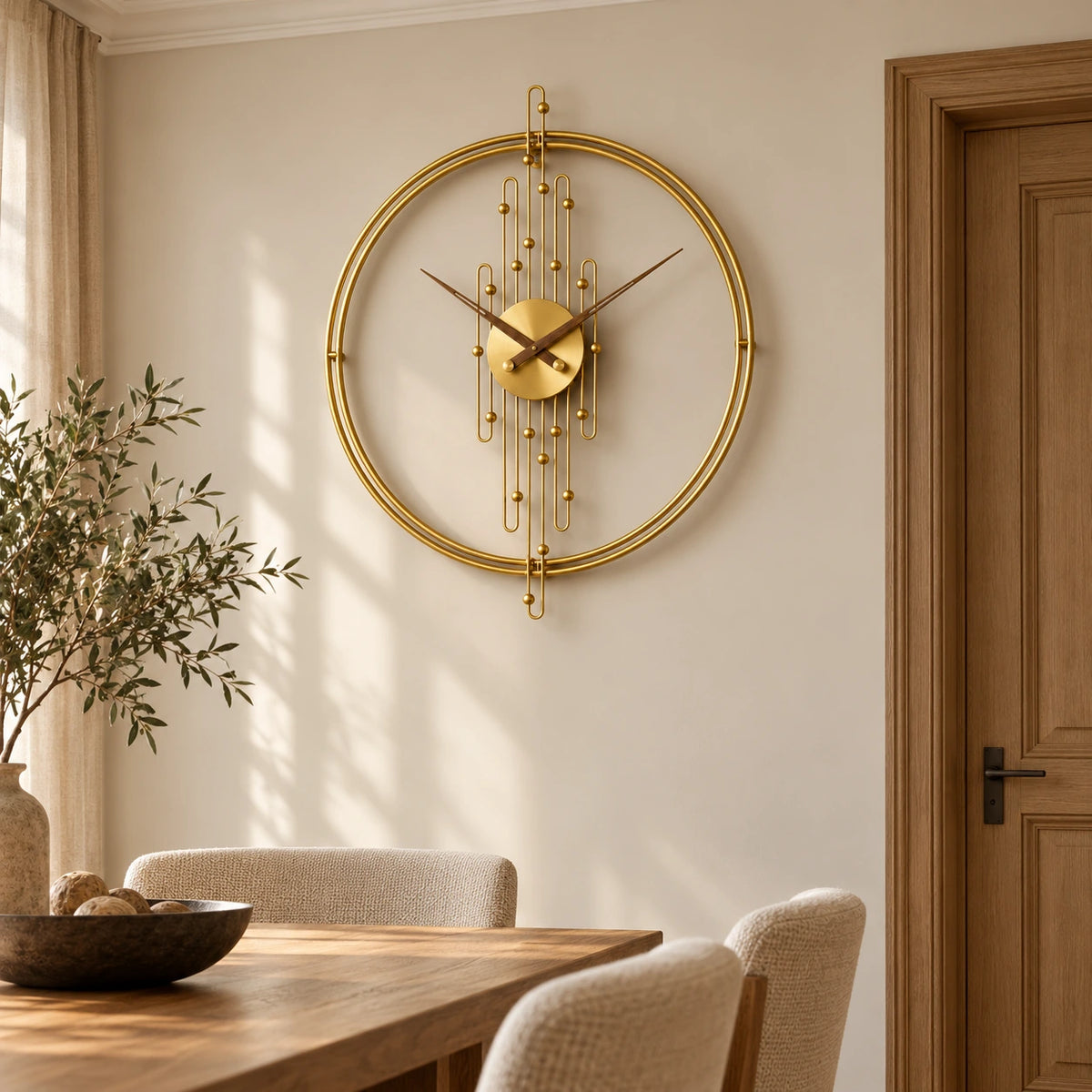 Horloge murale design dorée — 80 cm — mise en situation