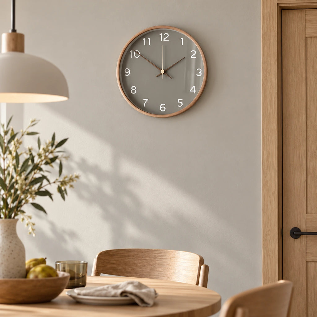 Horloge murale nordique en bois — mise en situation