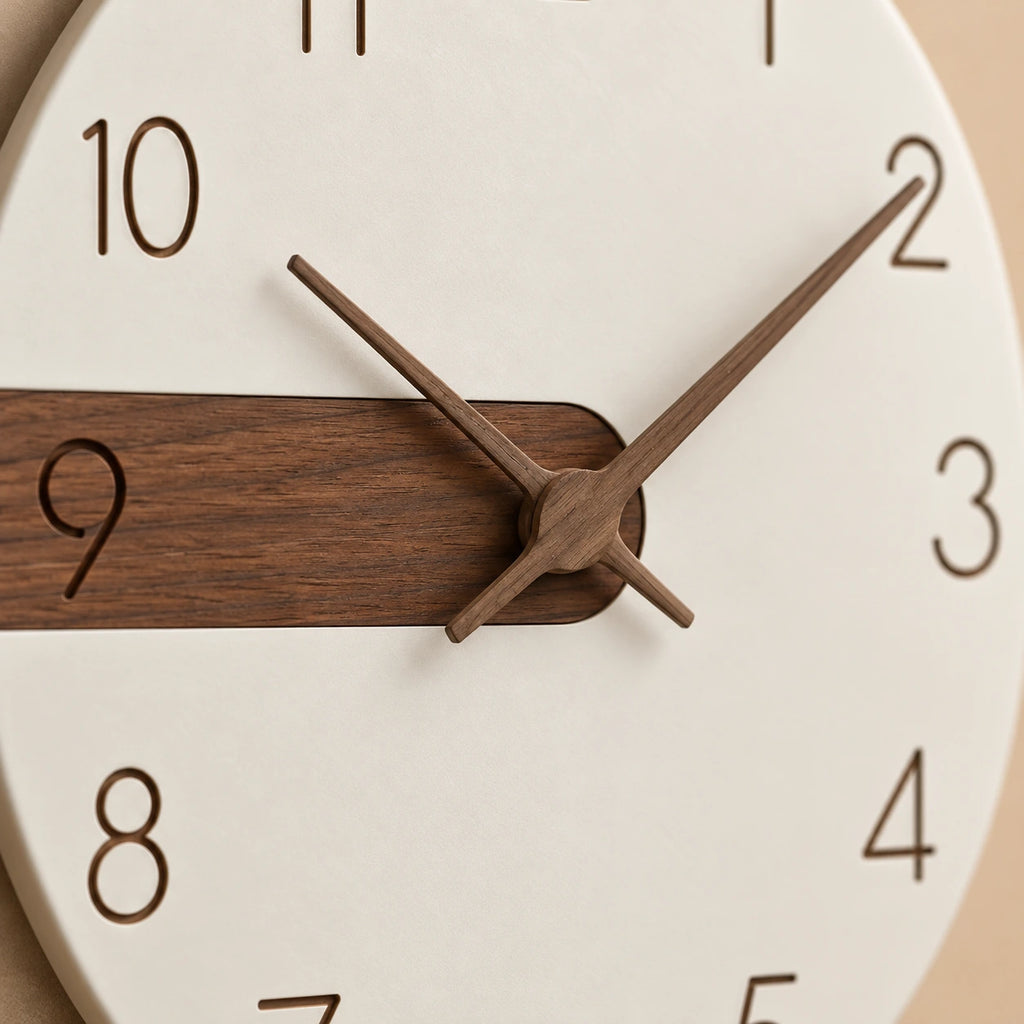 Horloge murale scandinave bois et blanc — 30 cm — vue rapprochée