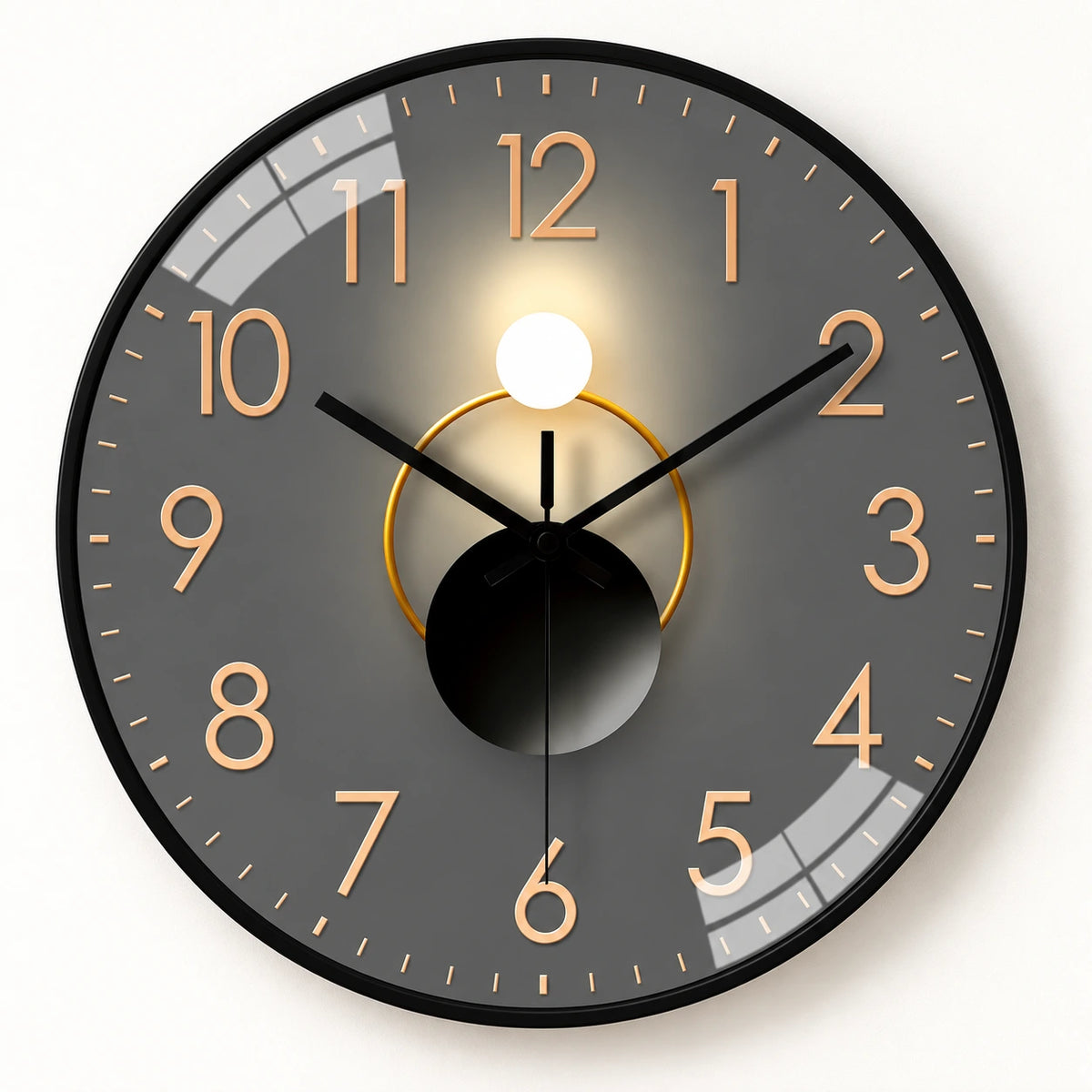 Horloge murale graphique en verre et plastique — style 2 cadran noir — vue studio