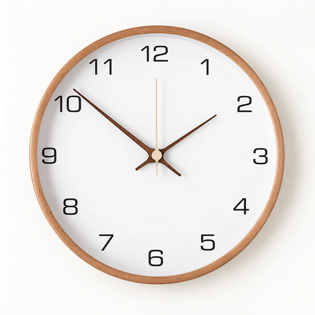 Horloge murale nordique en bois — blanc — vue studio
